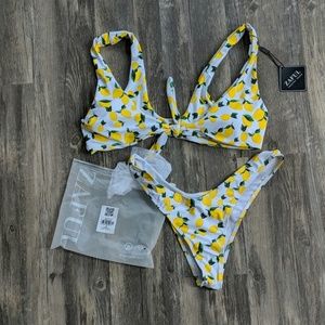 Zaful High Cut Lemon Print Knot Bikini Set